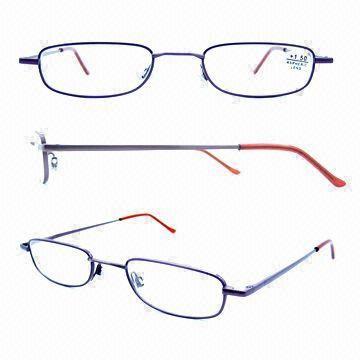 Reading glasses, shiny red frame, full rim, available in red tips
