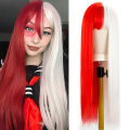 Peluca de cosplay de pelo sintético de doble color con flequillo