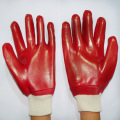 Guanto rosso in PVC a immersione singola. Fodera in jersey 27 cm