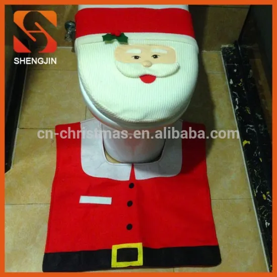 Fancy christmas santa toilet seat cover and rug set