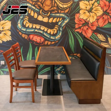 Solid Wood 4 Seat Restaurant Dining Table and Booth Seating Set