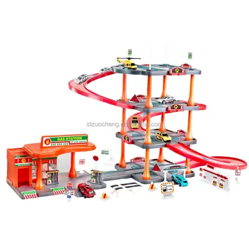 Hot Selling 63-Piece DIY Assembly Gas Station Racing Track Toy Cars & Parking Lot Play Set