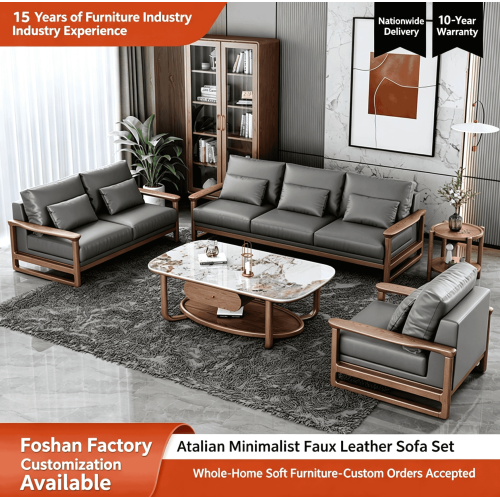 Sofa Kulit Tiruan Kayu Abu Putih Minimalis Itali