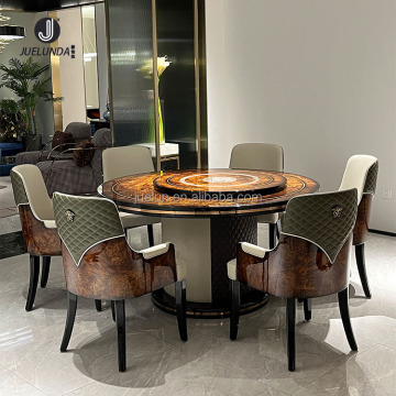 Modern Walnut Oak Wood 10-zits ronde eettafel set met luie Susan