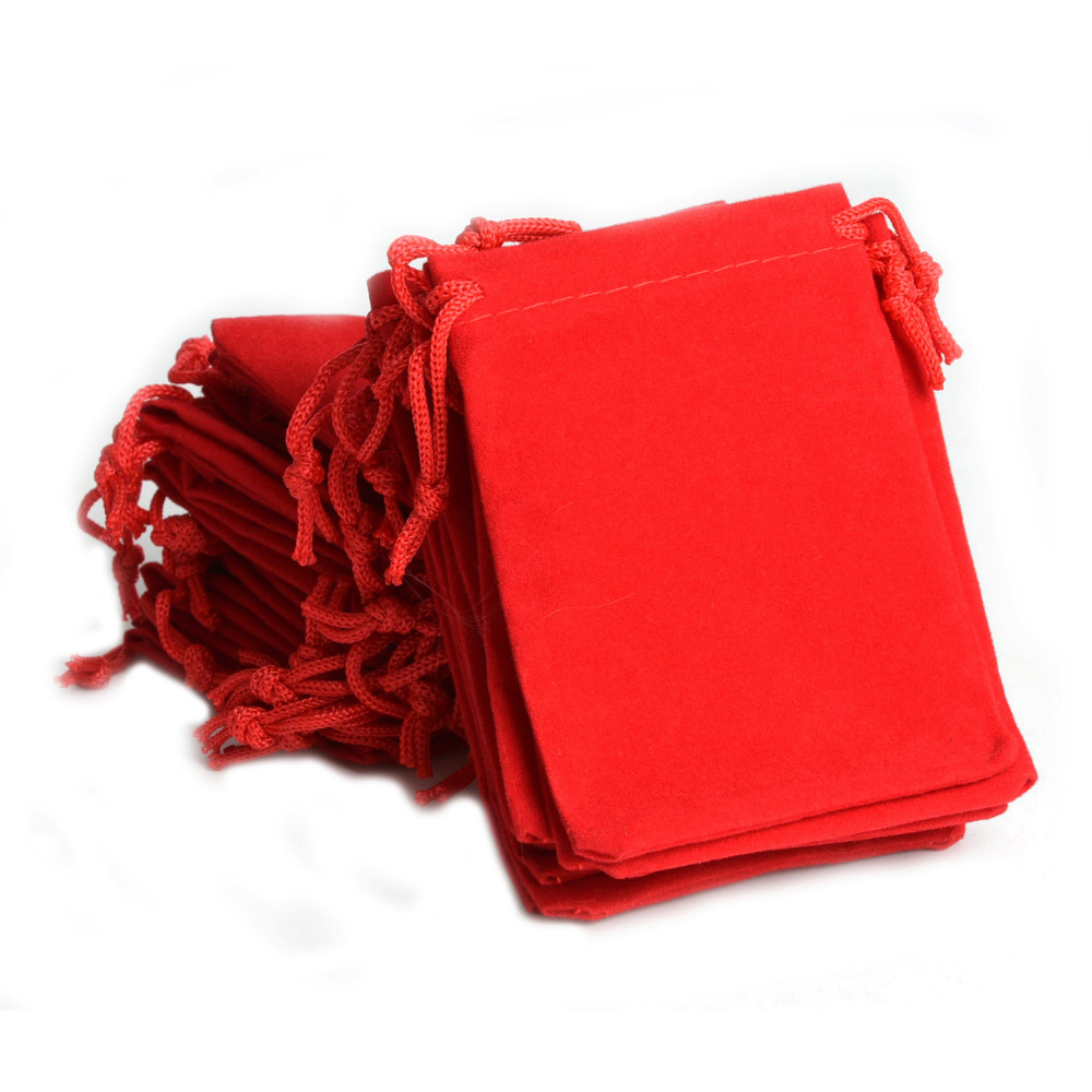 Red velvet jewelry pouch with red string 