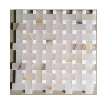 Natural Onyx Basketweave Mosaic - White Polished Stone