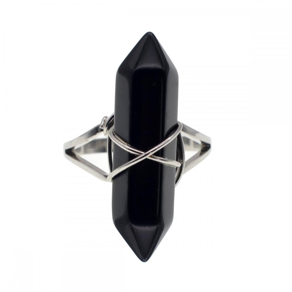 Nouvelles perles de prisme hexagonal en pierre naturelle de mode enveloppées de fil d&#39;argent Chakra charmes anneaux de cristal
