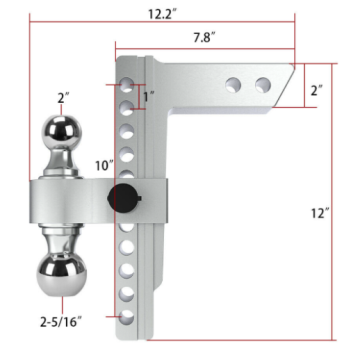 Adjustable 10\" Rise and 10\" Drop Hitch Mount for 2\" Receivers - Aluminum Construction