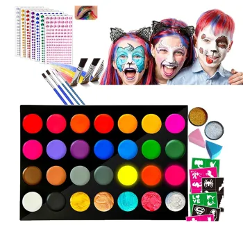Non-Toxic Kids Gift: Glitter Temporary Tattoo Makeup Painting Kit with Stencils and Brushes