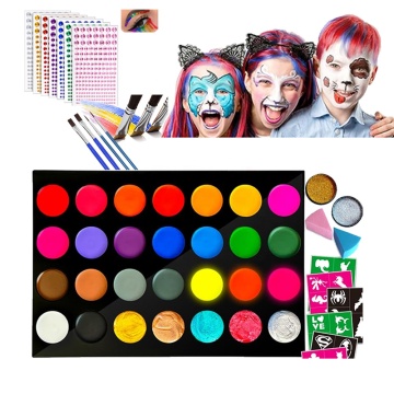 Non-Toxic Kids Gift: Glitter Temporary Tattoo Makeup Painting Kit with Stencils and Brushes