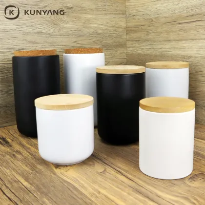Nordic Custom Ceramic Storage Jar with Bamboo Lid