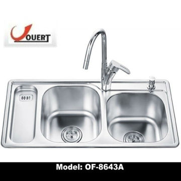 OF-8643A Enamel Free Standing Double Drainer Stainless Steel Kitchen Sink