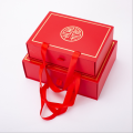 Red Wedding Gift Box with Handle Gold Foil