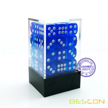 Bescon 12mm 6 Sided Dice 36 in Brick Box, 12mm Six Sided Die (36) Block of Dice, Translucent Blue with White Pips