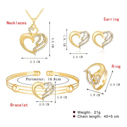 Exquisite Alloy Diamond Heart Necklace and Earring Four-Piece Set: The Perfect All-Match Accessory Collection