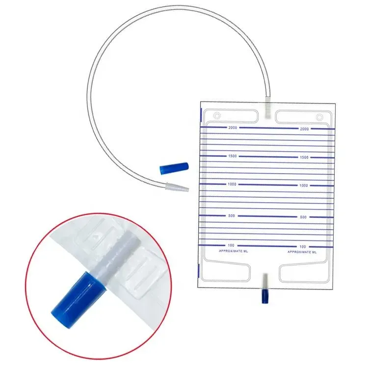 Disposable Adult Medical Plastic Portable Urine Urinary Collection Drainage Bag 2000 ml with Pull-Push Valve