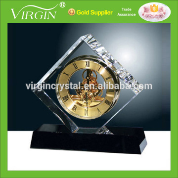Factory price square crystal mechanical clock with black stand as gift items for office