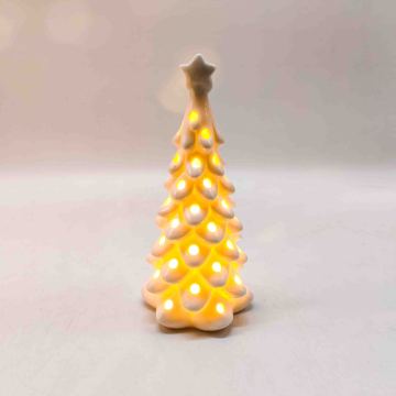 Lámpara LED de árbol de Navidad con estrella de cerámica blanca