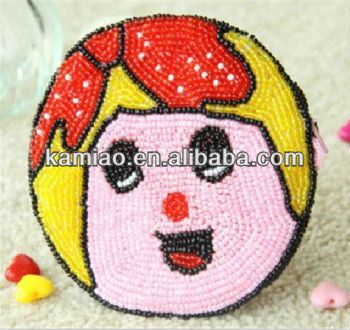 fashion handmade change purse lovely face pearl beaded handbag