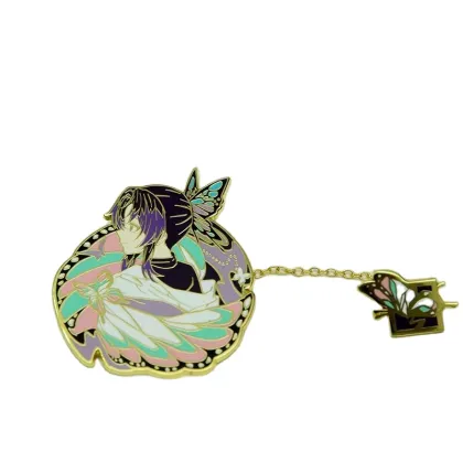 Custom Metal Chinoiserie Bamboo Badge Brooch Enamel Pin with Accessories