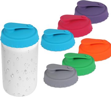 Sunaer 6-Pack Reusable Silicone Stretch Lids with Custom Logo for Water Jug, Beer, and Soda Can Covers