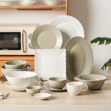 Wholesale Custom Engraved Floral Ceramic Dinnerware Set - Soup, Rice, Noodle Cereal Bowl