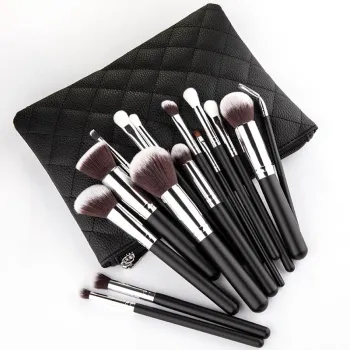 Premium Cruelty-Free Synthetic Fiber Bristles 15Pc Cosmetic Brush Set with Bag