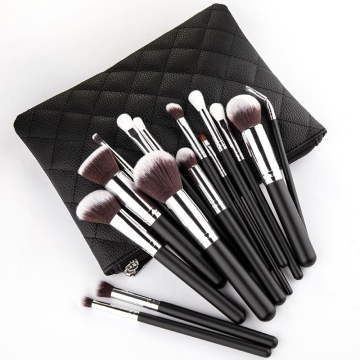 Premium-Grausamkeitsfreie synthetische Faserborsten 15-pc-Kosmetikpinsel mit Tasche