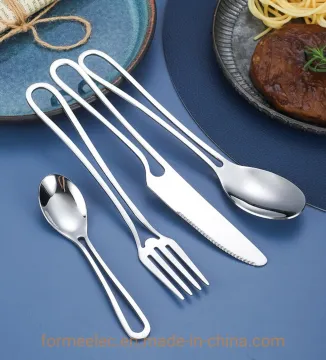 Hotel Restaurant Tableware Set Hollow Handle Dinner Knife Fork Spoon Dessert Spoon Cutlery Set
