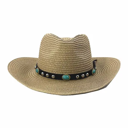 Men's Fashion Black Sunscreen Panama Hats - Straw Cowboy Hat