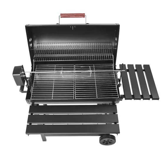 Garden Party BBQ Grill Trolley Charcoal Barbecue Smoker Grill With Electric chicken fork