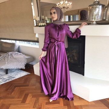Muslim Pure Color Satin Muslim Long Dresses