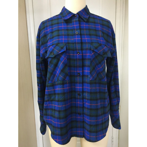 Women'S Flannel Shirt Women's Navy Plaid Long Sleeve Shirt Manufactory