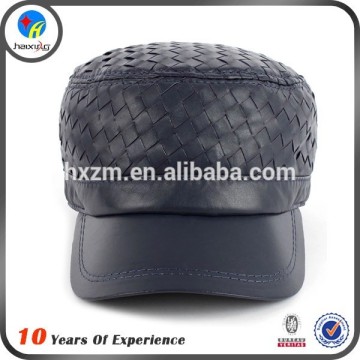 new design black leather military cap