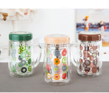 wide mouth double wall high borosilicate glass new design water bottle with infuser