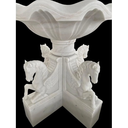 Multi-Tiered White Marble Pegasus Sculpture Fountain