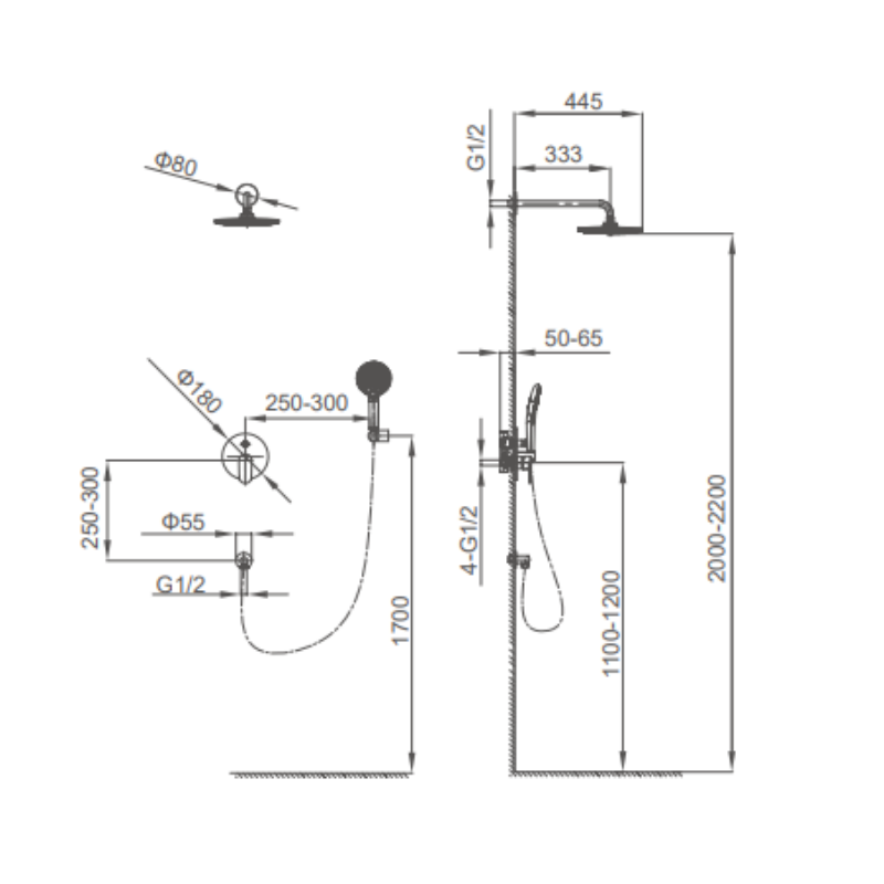 Shower set for concealed installation