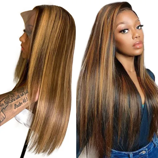 Highlight Wig Vendor Wholesale 1B Blonde /#30 Ombre Hair Wig With Dark Roots Mink Peruvian Virgin Human Hair HD Lace Front Wig