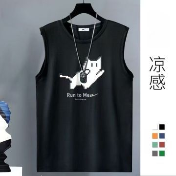 Men Pixel Cat Print Quick Dry Sleeveless Vest