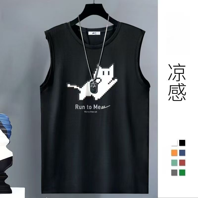 Men Pixel Cat Print Quick Dry Sleeveless Vest