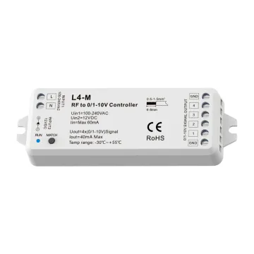 L4-ML 4 Channel RF to 0-10V AC or DC Input LED Dimmer Light Controller with Wireless Remote Control
