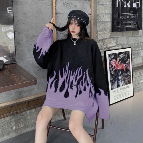 Women's Long Sleeve Flame Oversized Sweater