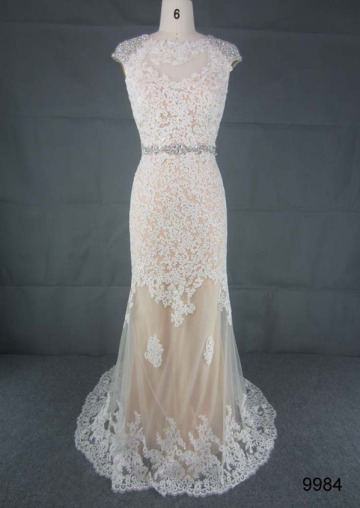 Cap Sleeve Backless Lace Evening Gown