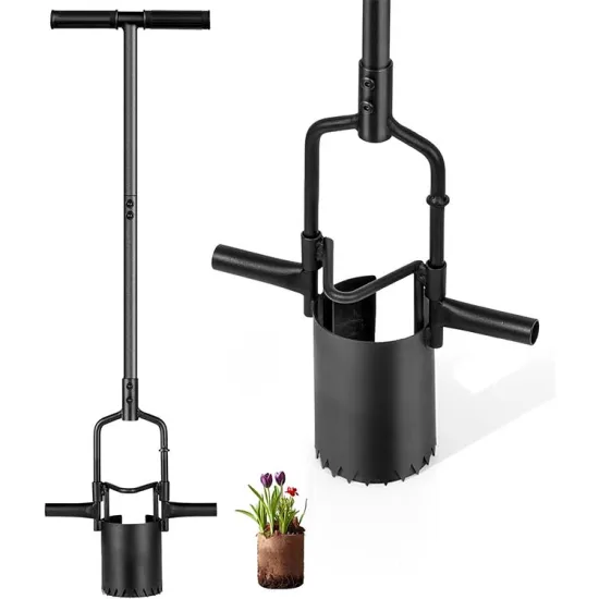 Professional Heavy Duty Carbon Steel Stand-up Bulb Planter and Transplanter Tool with Serrated Base - Perfect for Garden Tasks