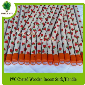 Customized logo PVC coated wood handle / PVC coated wooden broom stick / Floor cleaning wood broom handle best sale