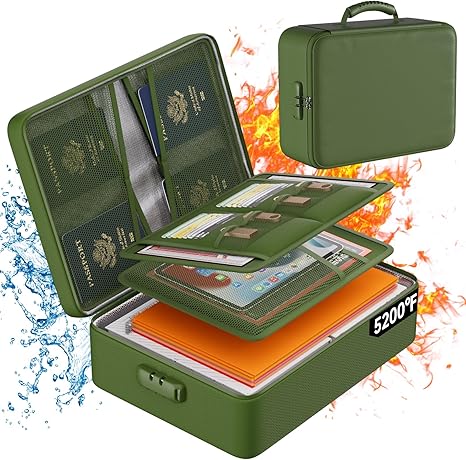 Document Organizer with Lock,Upgraded Heat Insulated Fireproof&Waterproof Box 8 Layers File Organizer,Portable Home Travel Safe