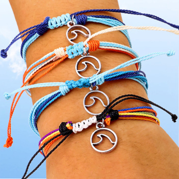 Handcrafted Ocean Wave Bracelet: A Fashionable & Adjustable Multi-Color Wax String Jewelry Accessory for Women