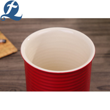 Straight shape thread appearance ceramic cup