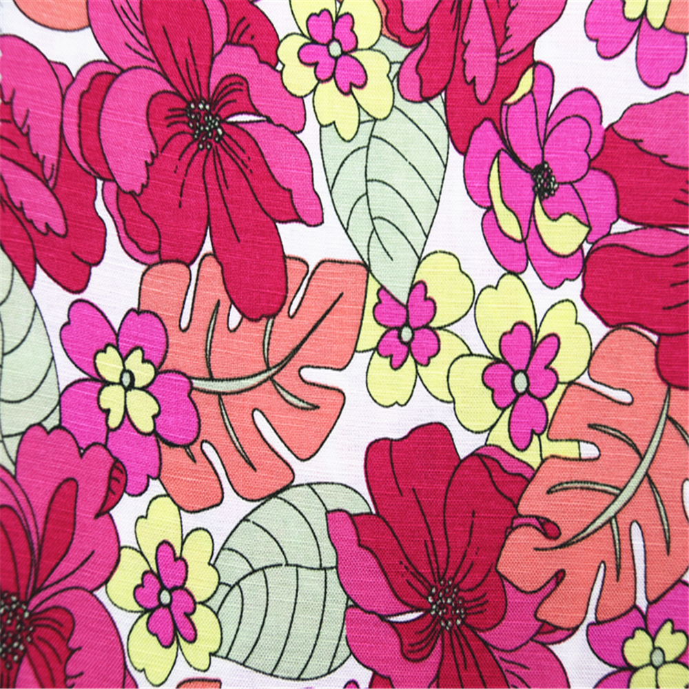 Floral Printed Plain Linen Rayon