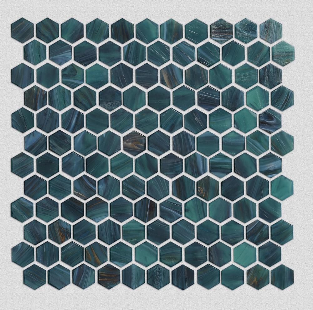 Malachite Green Hexagon Glass Mosaic Tile